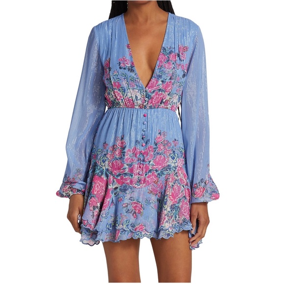 HEMANT & NANDITA Metallic Stripe Floral Minidress size M - Picture 1 of 14